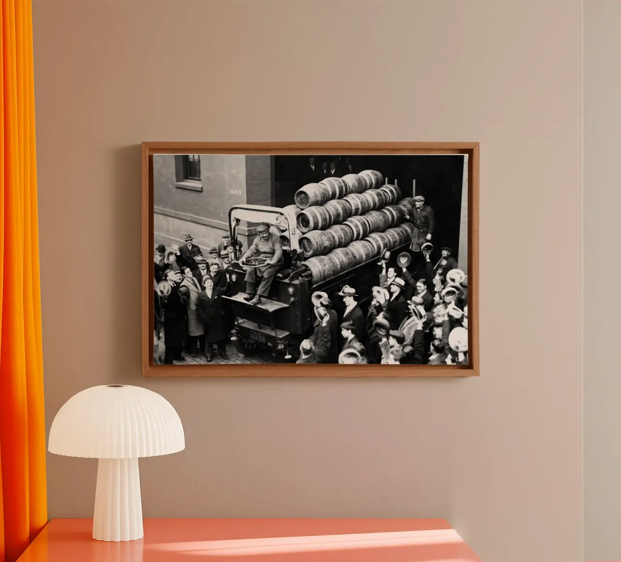 Prohibition, fûts de bière, photo ancienne en noir et blanc toile avec Caisse américaine de Vibrant Vintage Prints