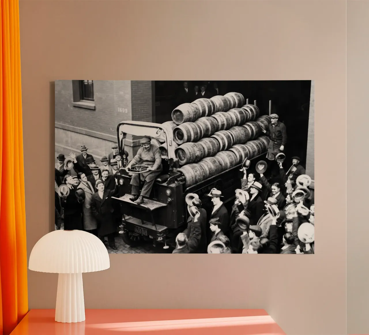 Prohibition, fûts de bière, photo ancienne en noir et blanc toile avec Caisse américaine de Vibrant Vintage Prints