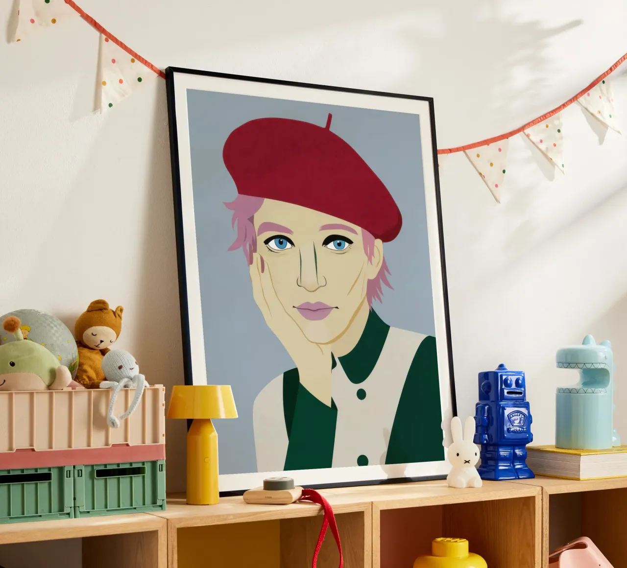 Sogno ad occhi aperti del berretto cremisi poster con telaio in legno da Scaller Stars