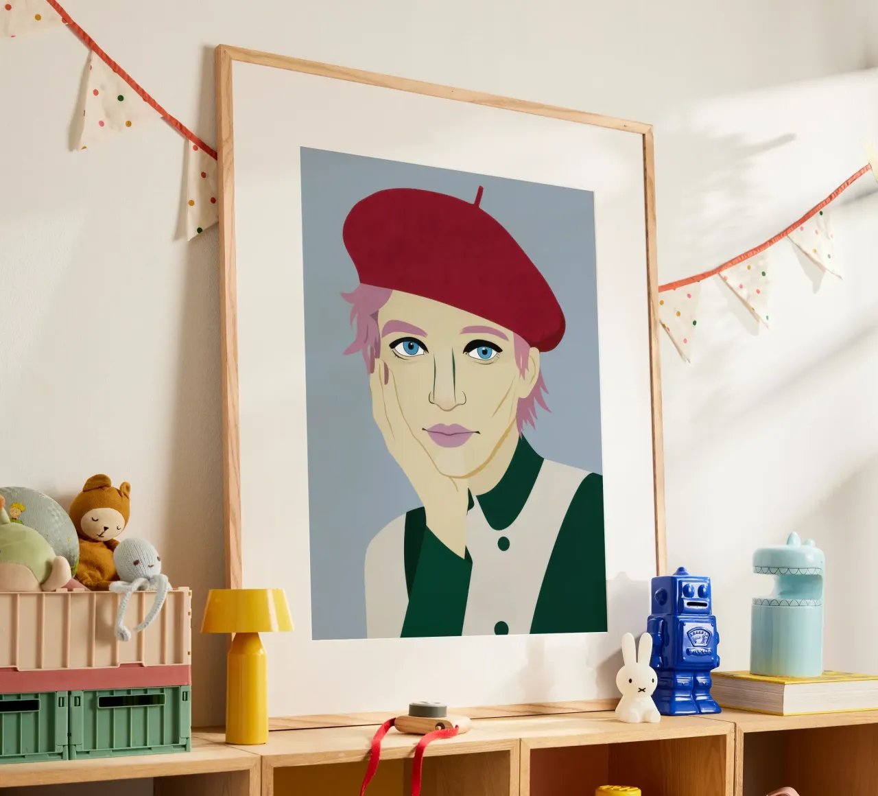 Sogno ad occhi aperti del berretto cremisi poster con telaio in legno da Scaller Stars