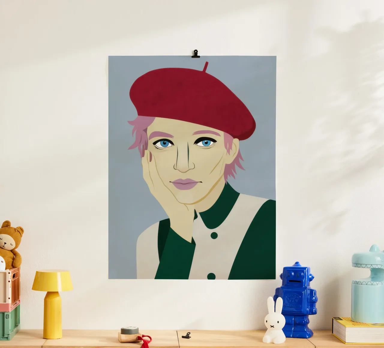 Sogno ad occhi aperti del berretto cremisi poster con telaio in legno da Scaller Stars