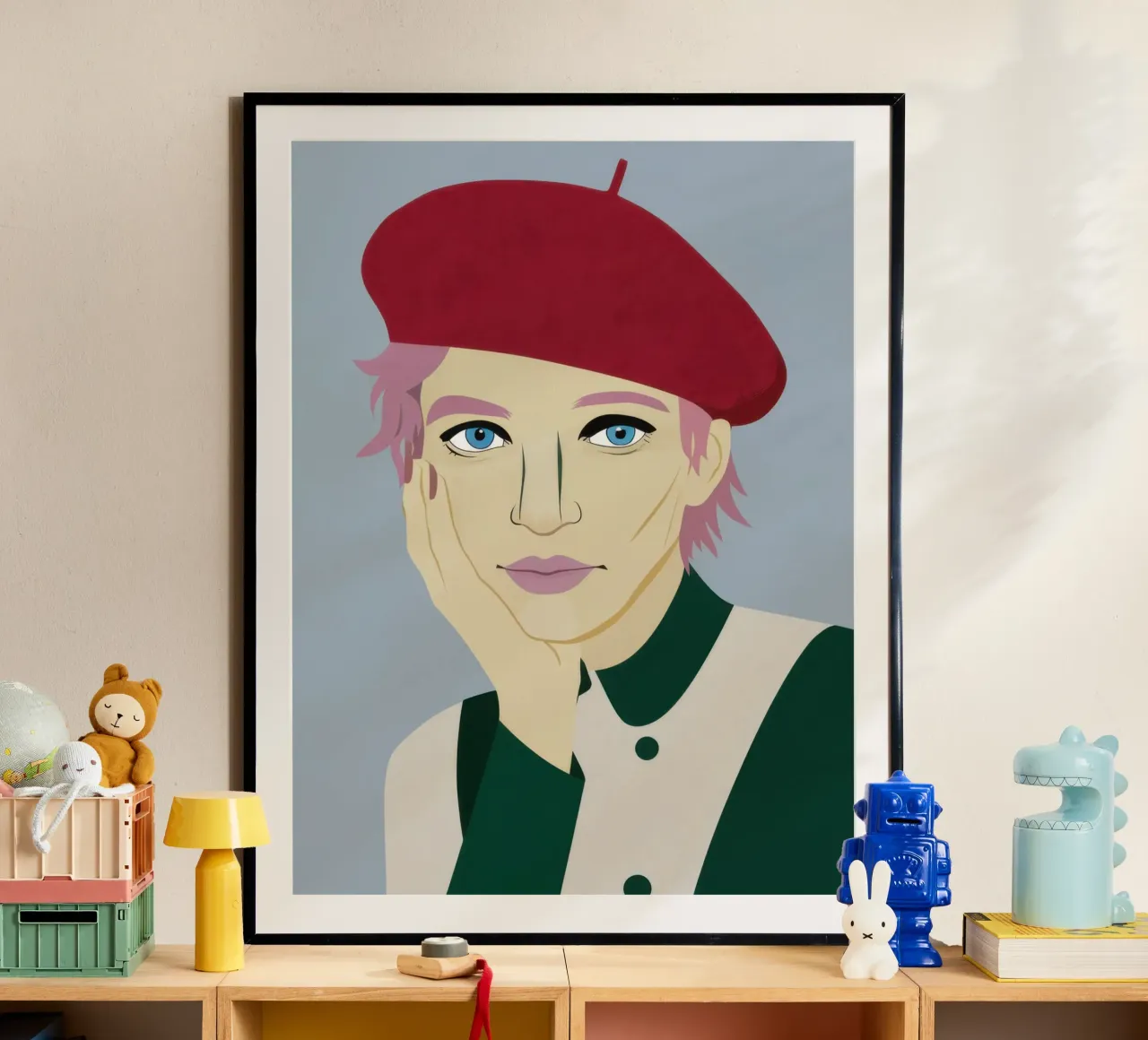 Sogno ad occhi aperti del berretto cremisi poster con telaio in legno da Scaller Stars