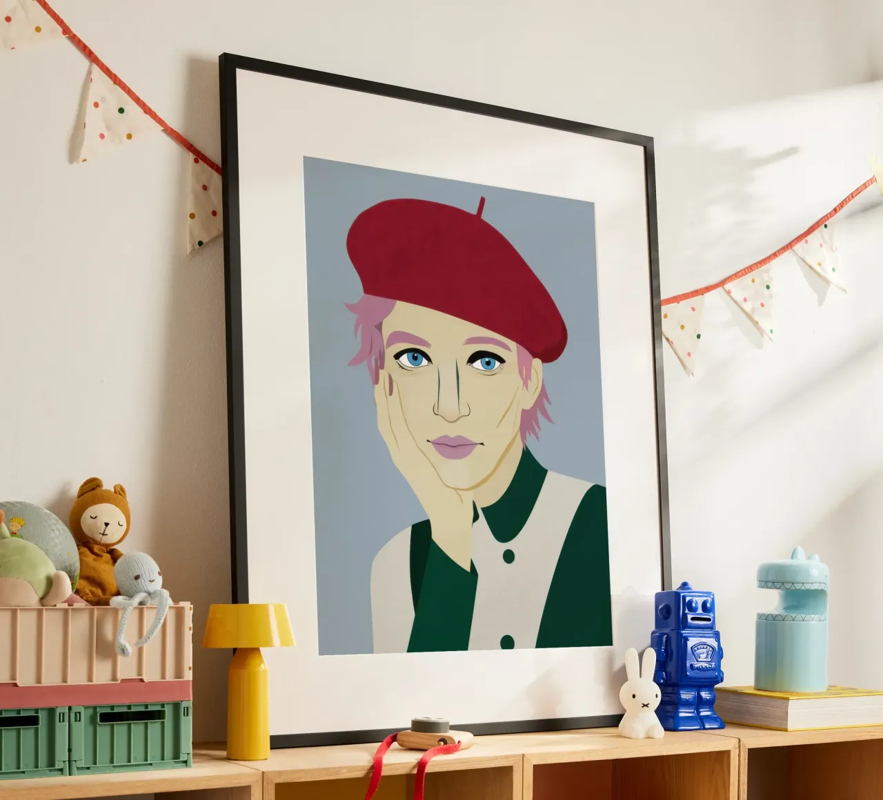 Sogno ad occhi aperti del berretto cremisi poster con telaio in legno da Scaller Stars