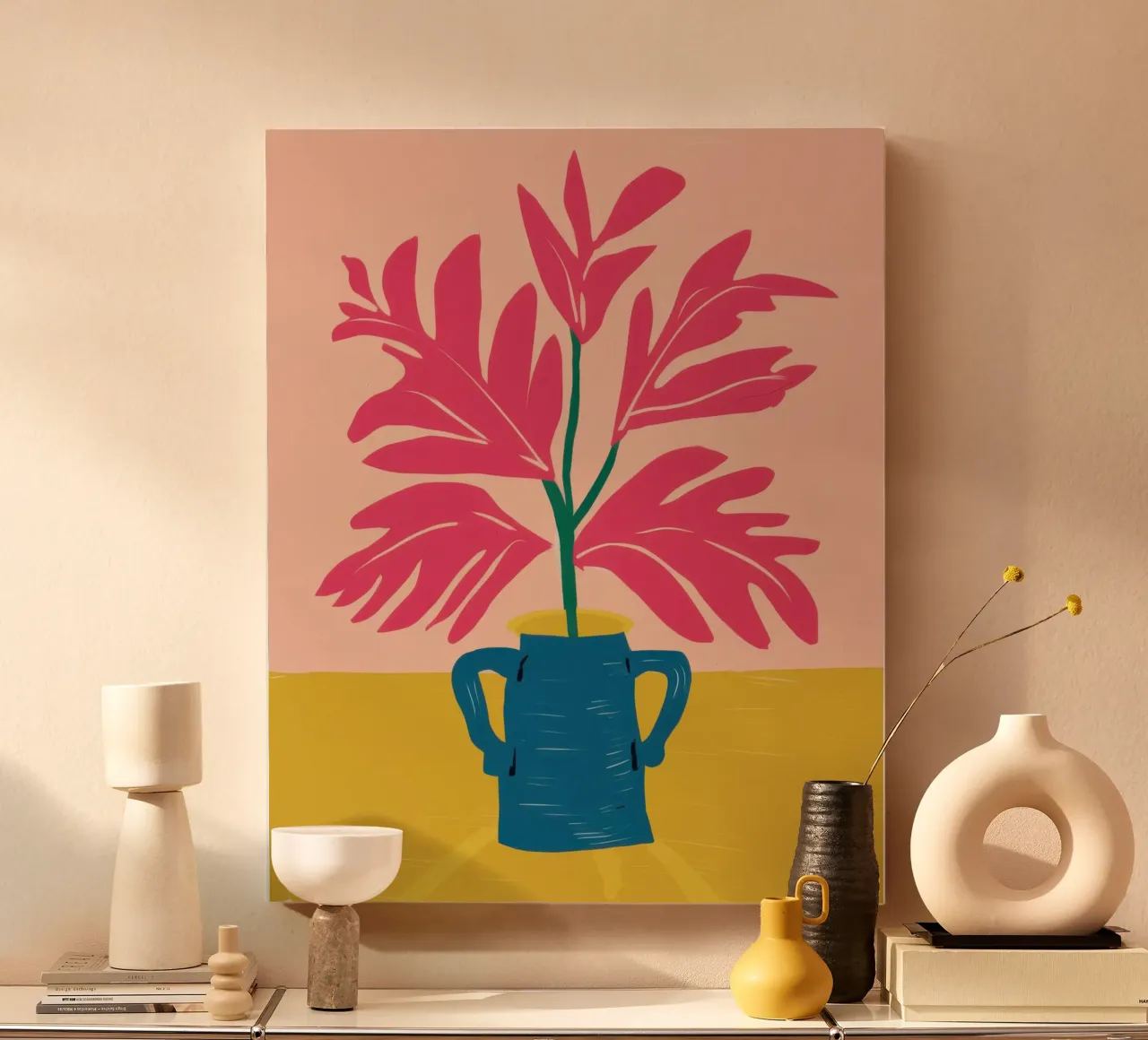 Fuchsia Flora Form canvas with Floater frame by Bara Suara