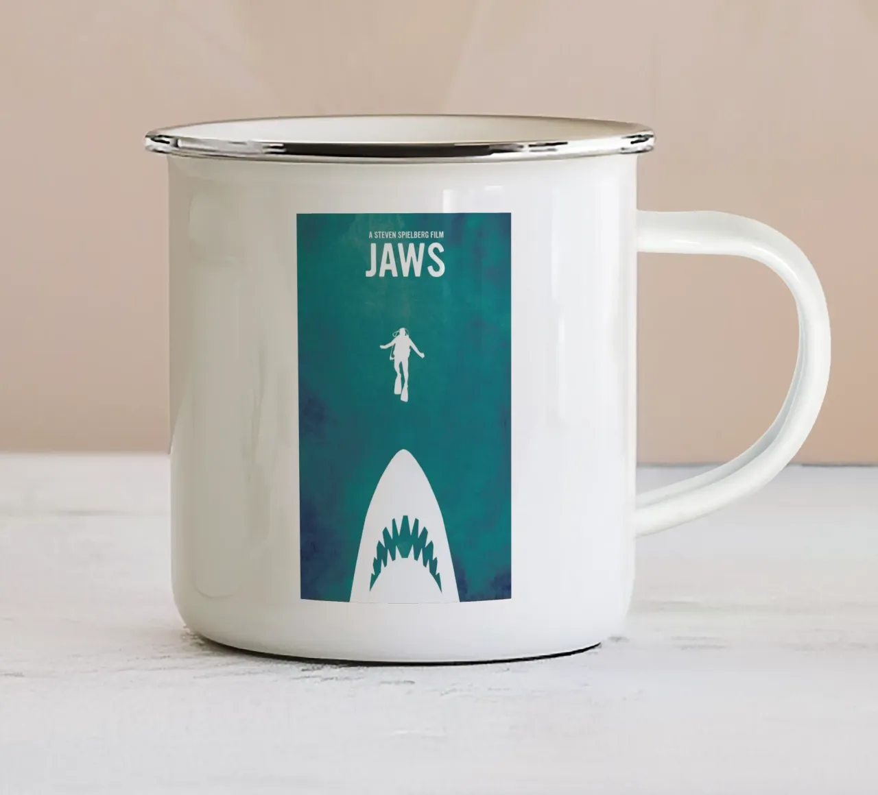 Jaws Inspired enamel mug by Calm The Ham