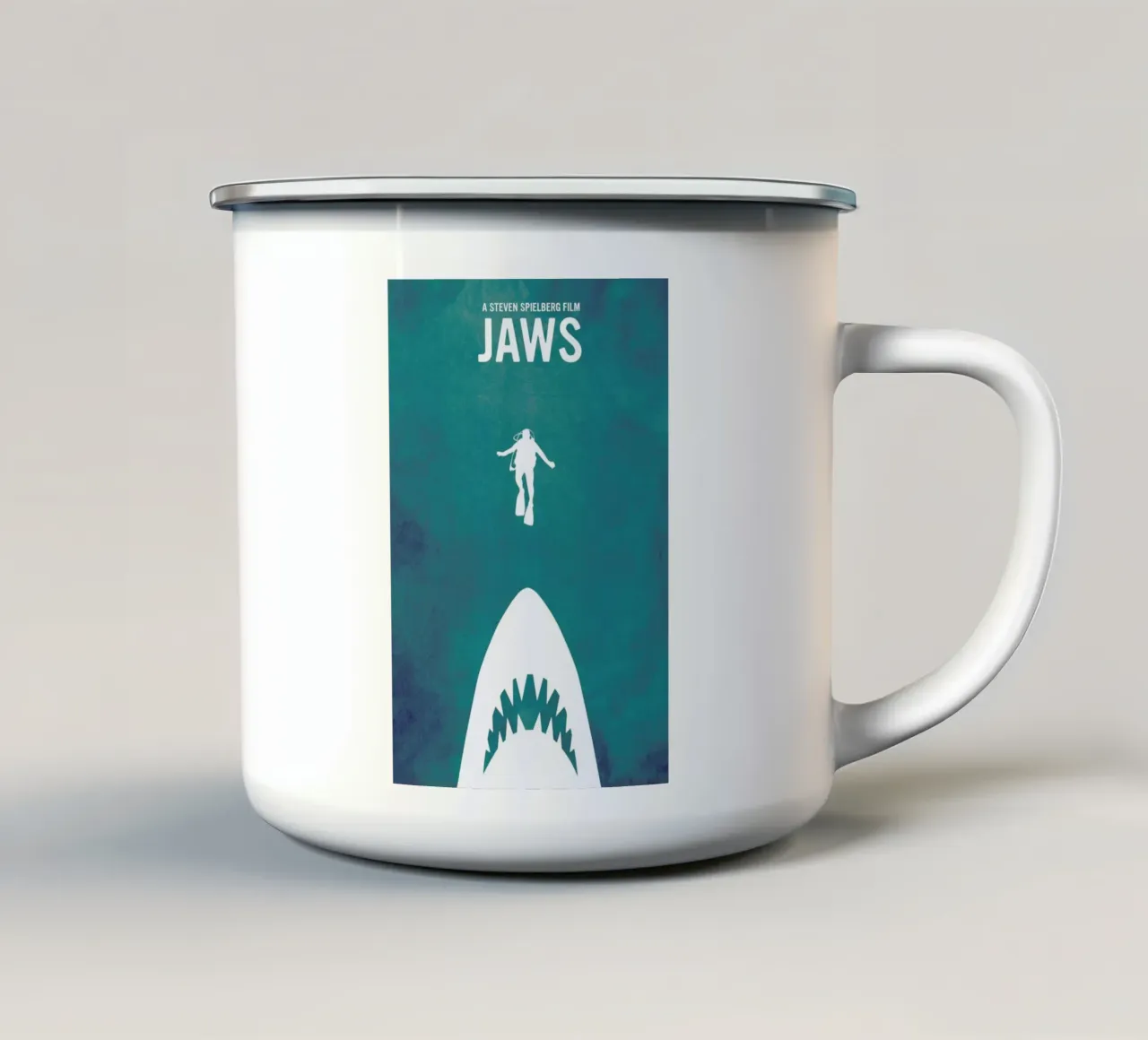 Jaws Inspired enamel mug by Calm The Ham