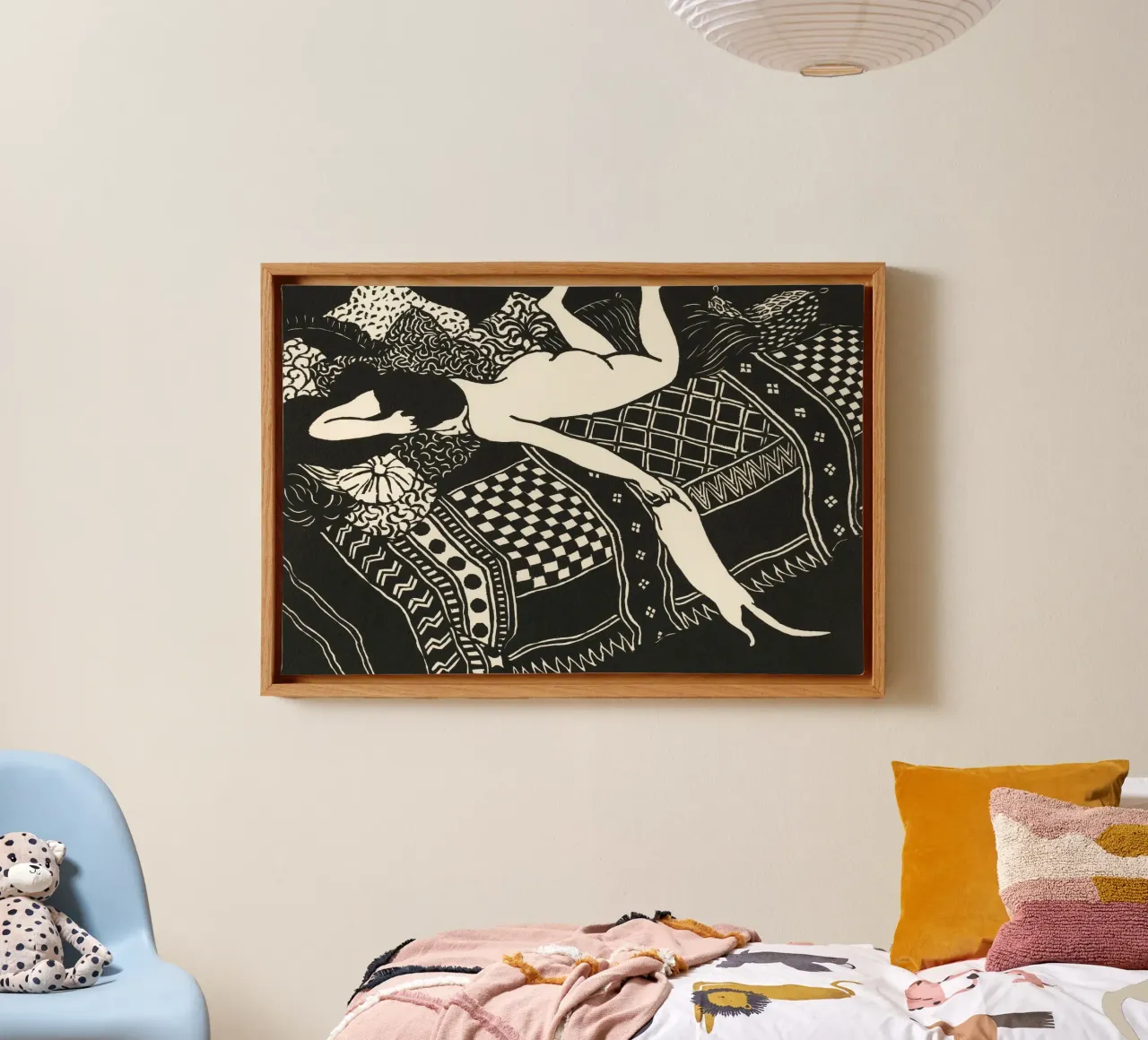 Naakte vrouw met kat, zwart-wit Vintage kunst canvas met Baklijst van Vibrant Vintage Prints