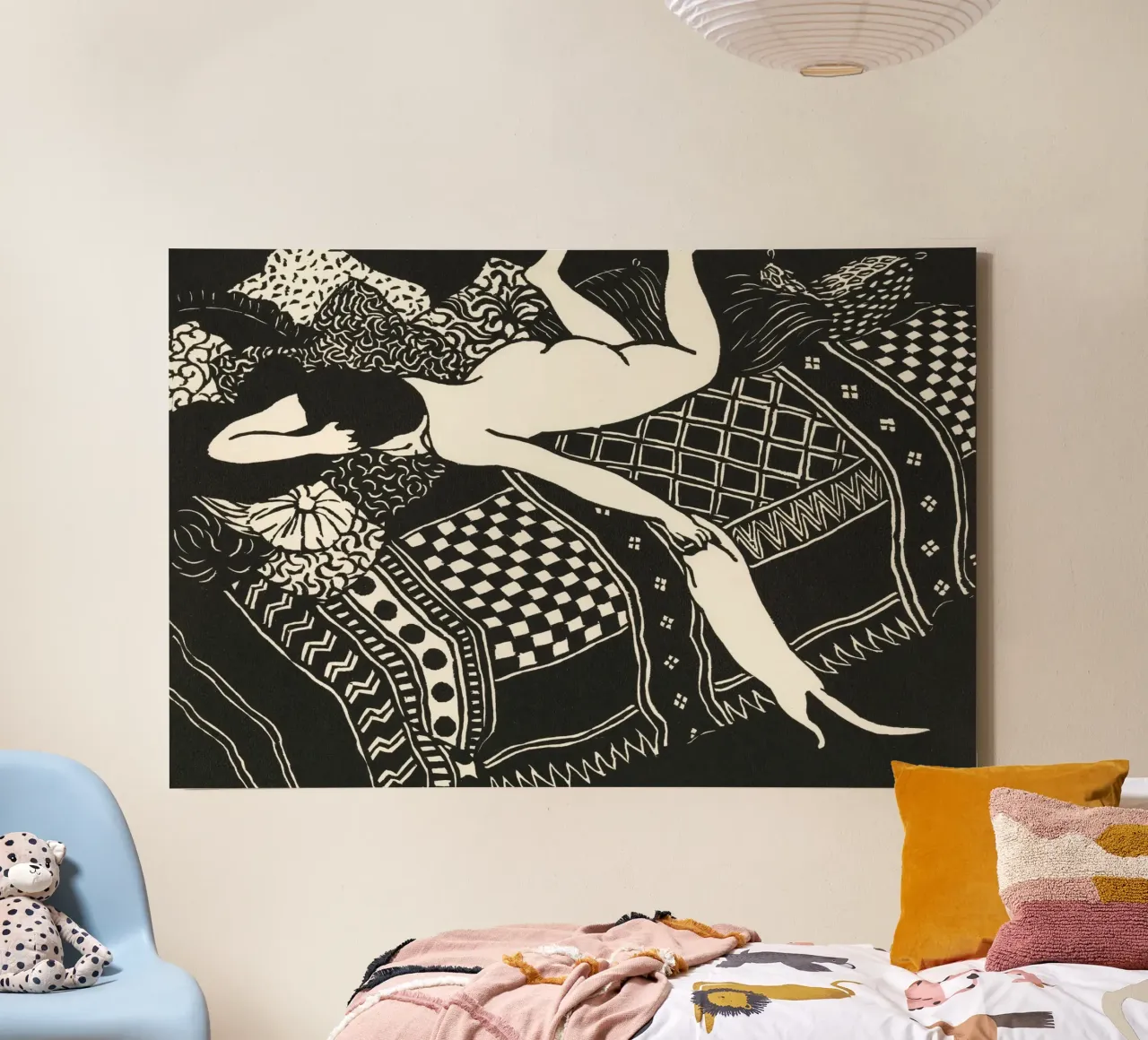 Naakte vrouw met kat, zwart-wit Vintage kunst canvas met Baklijst van Vibrant Vintage Prints