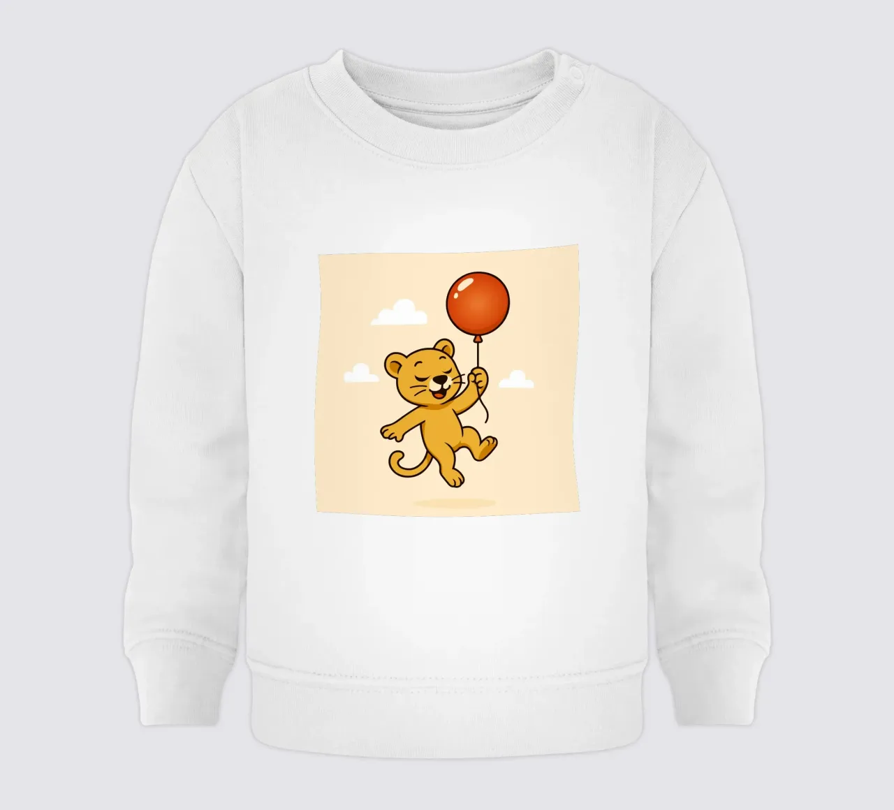 Un allegro leone con palloncino fluttua nell'aria felpa neonato da namosh