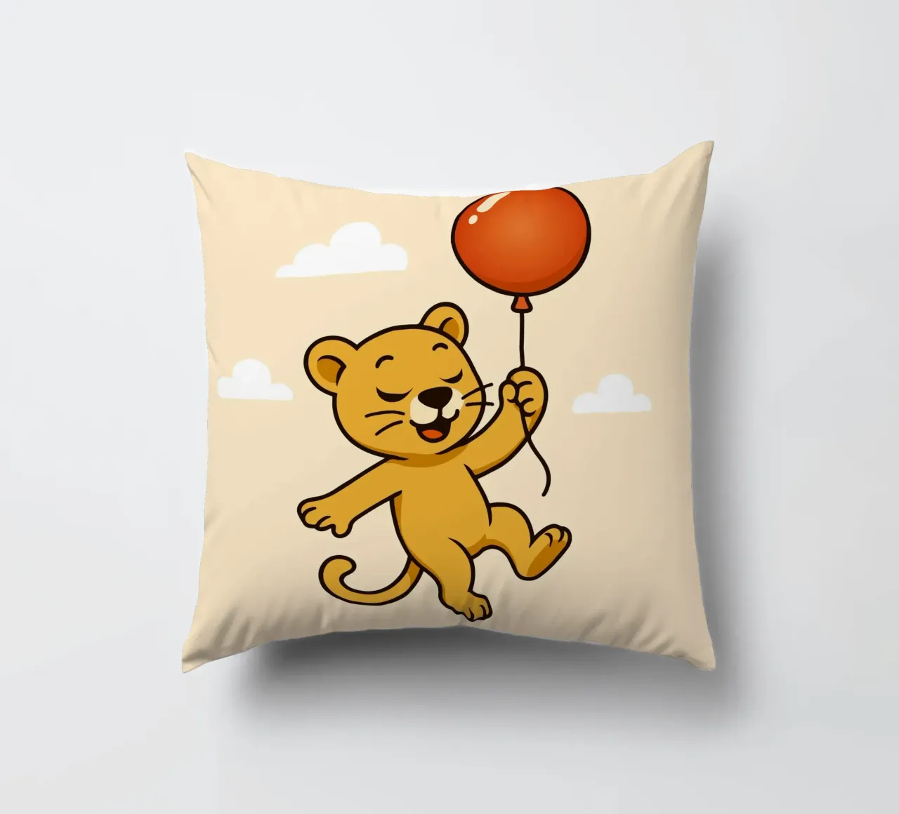 Un allegro leone con palloncino fluttua nell'aria cuscino da namosh
