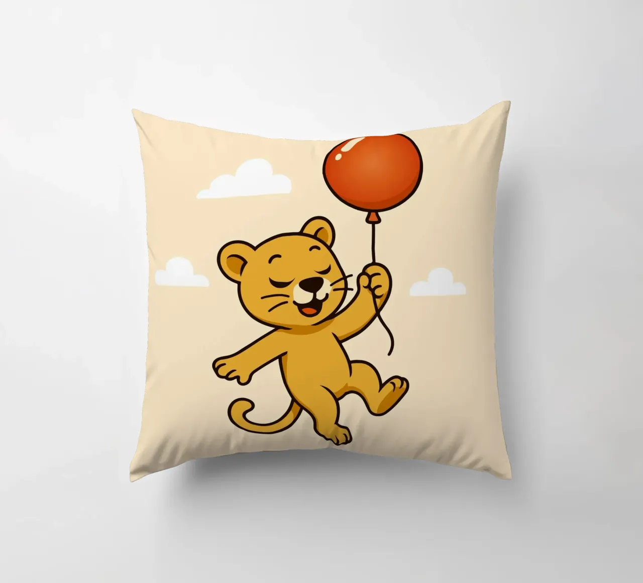 Un allegro leone con palloncino fluttua nell'aria cuscino da namosh