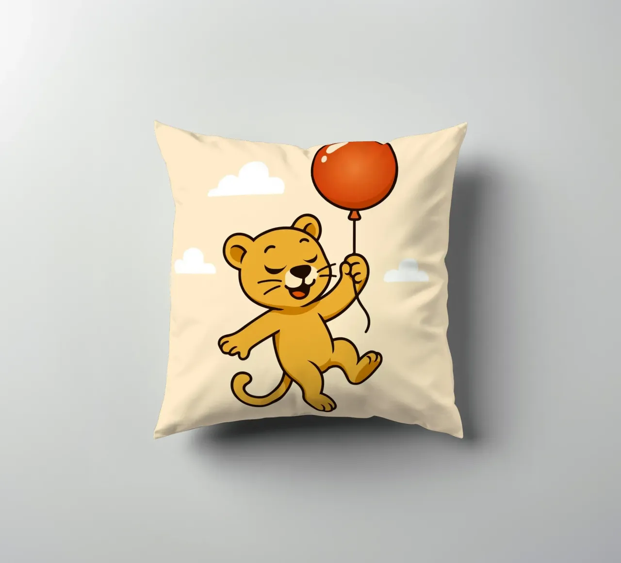 Un allegro leone con palloncino fluttua nell'aria cuscino da namosh
