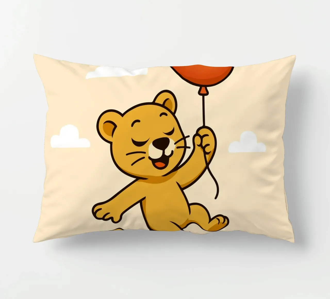 Un allegro leone con palloncino fluttua nell'aria cuscino da namosh