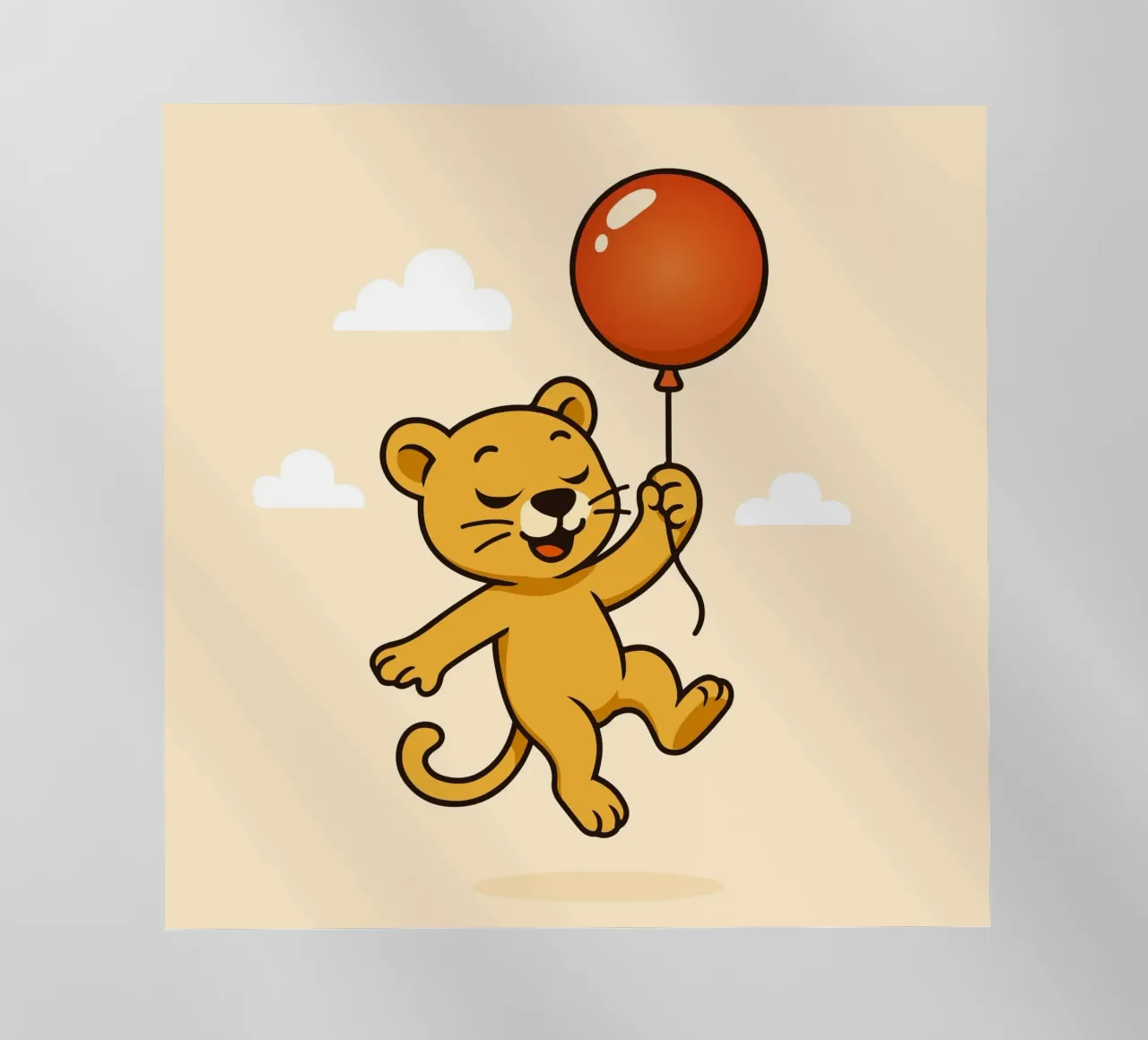 Un allegro leone con palloncino fluttua nell'aria pellicola backlit da namosh
