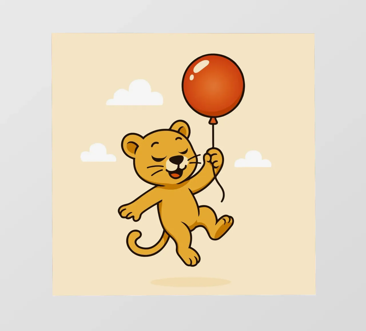 Un allegro leone con palloncino fluttua nell'aria telo in pvc da namosh