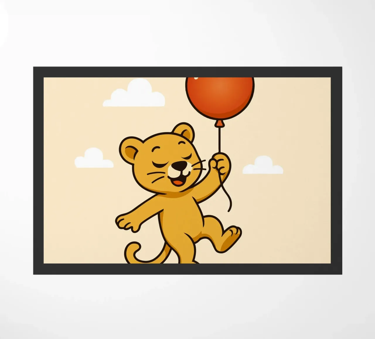 Un allegro leone con palloncino fluttua nell'aria zerbino da namosh
