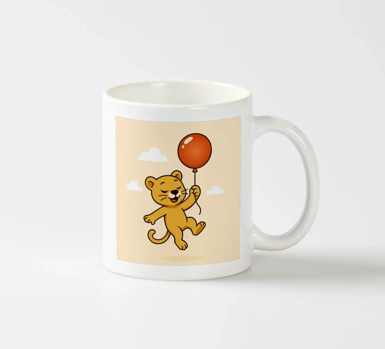 Un allegro leone con palloncino fluttua nell'aria tazza in ceramica da namosh