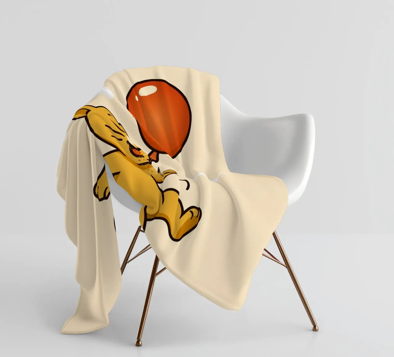 Un allegro leone con palloncino fluttua nell'aria coperta in pile da namosh