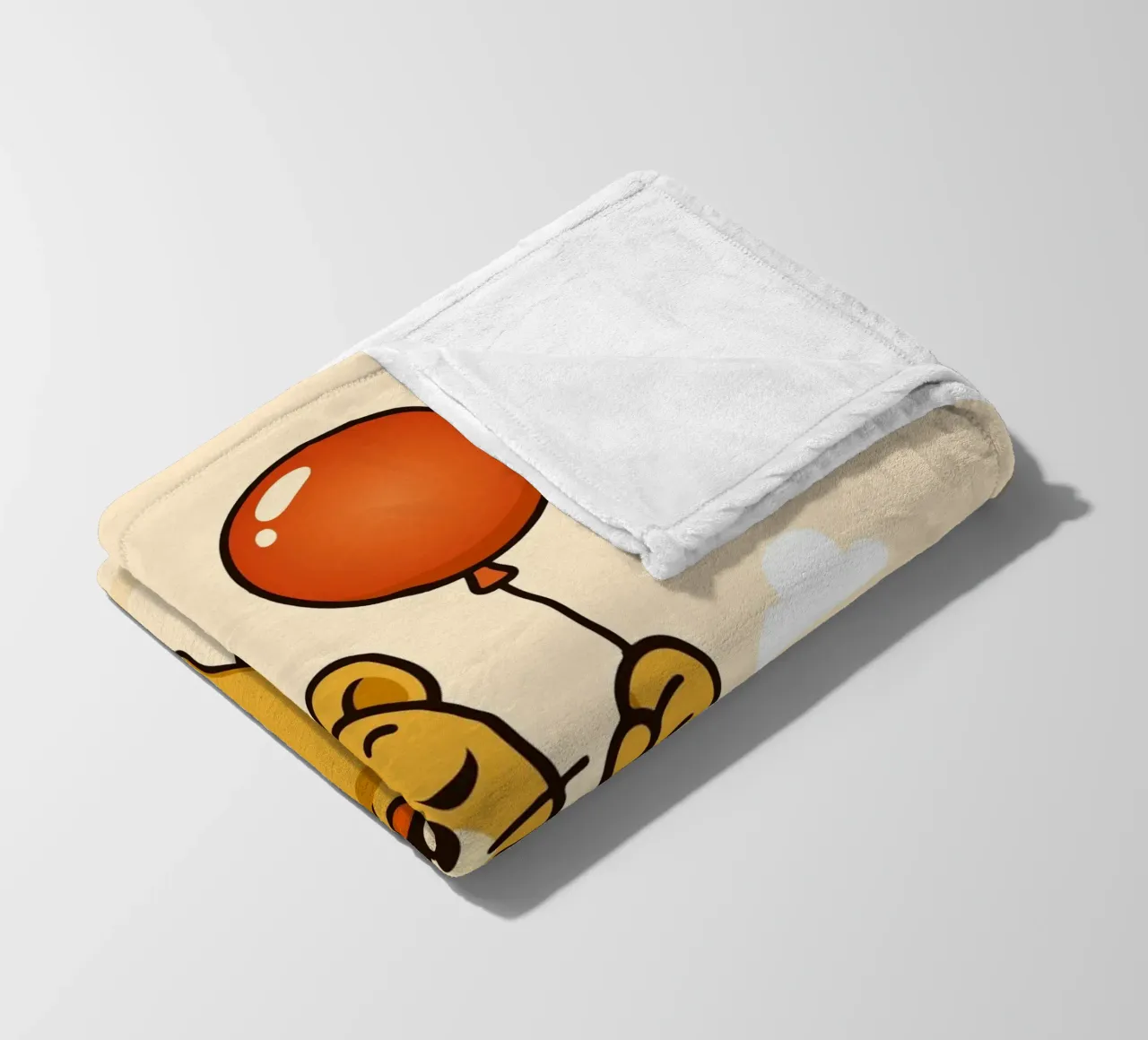 Un allegro leone con palloncino fluttua nell'aria coperta in pile da namosh