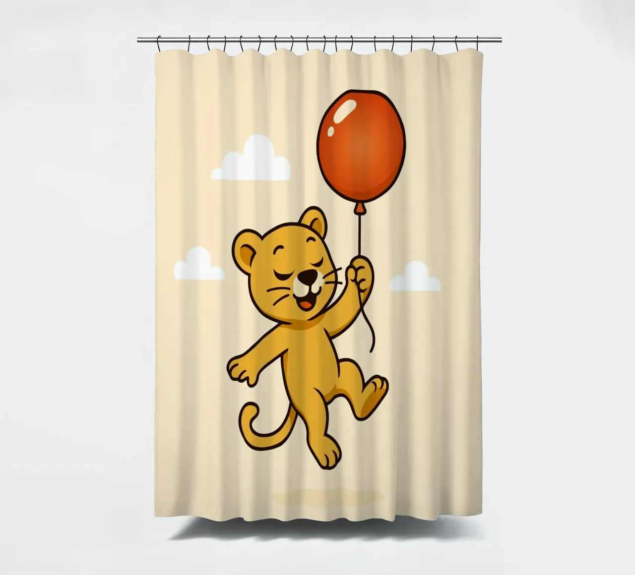 Un allegro leone con palloncino fluttua nell'aria tenda da doccia da namosh