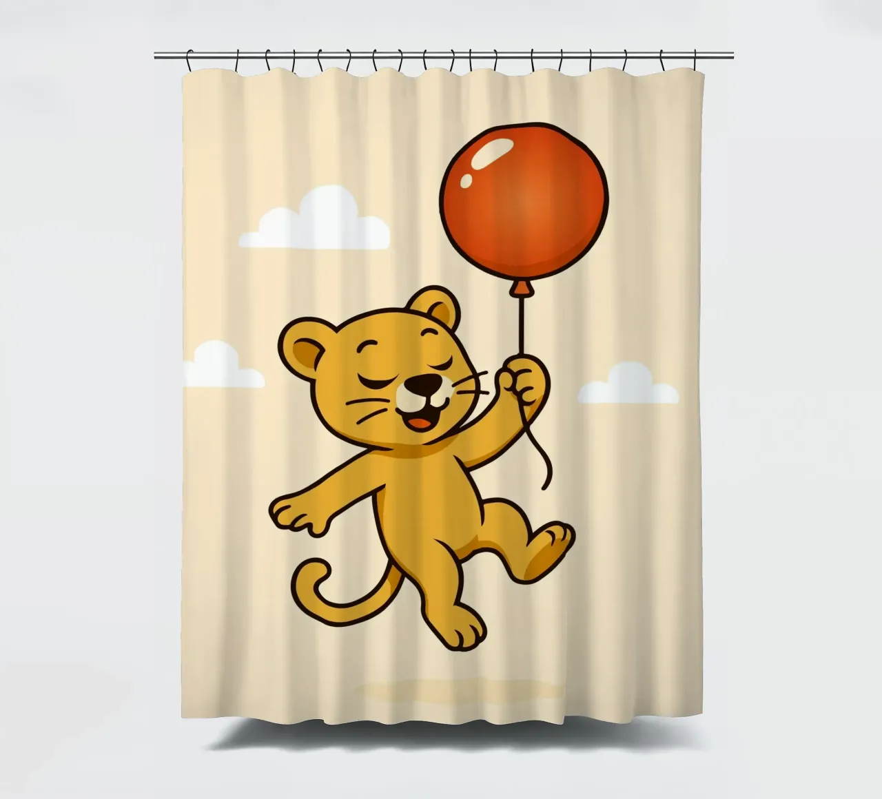 Un allegro leone con palloncino fluttua nell'aria tenda da doccia da namosh