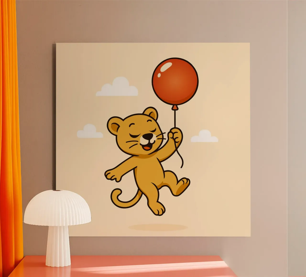 Un allegro leone con palloncino fluttua nell'aria alluminio dibond da namosh