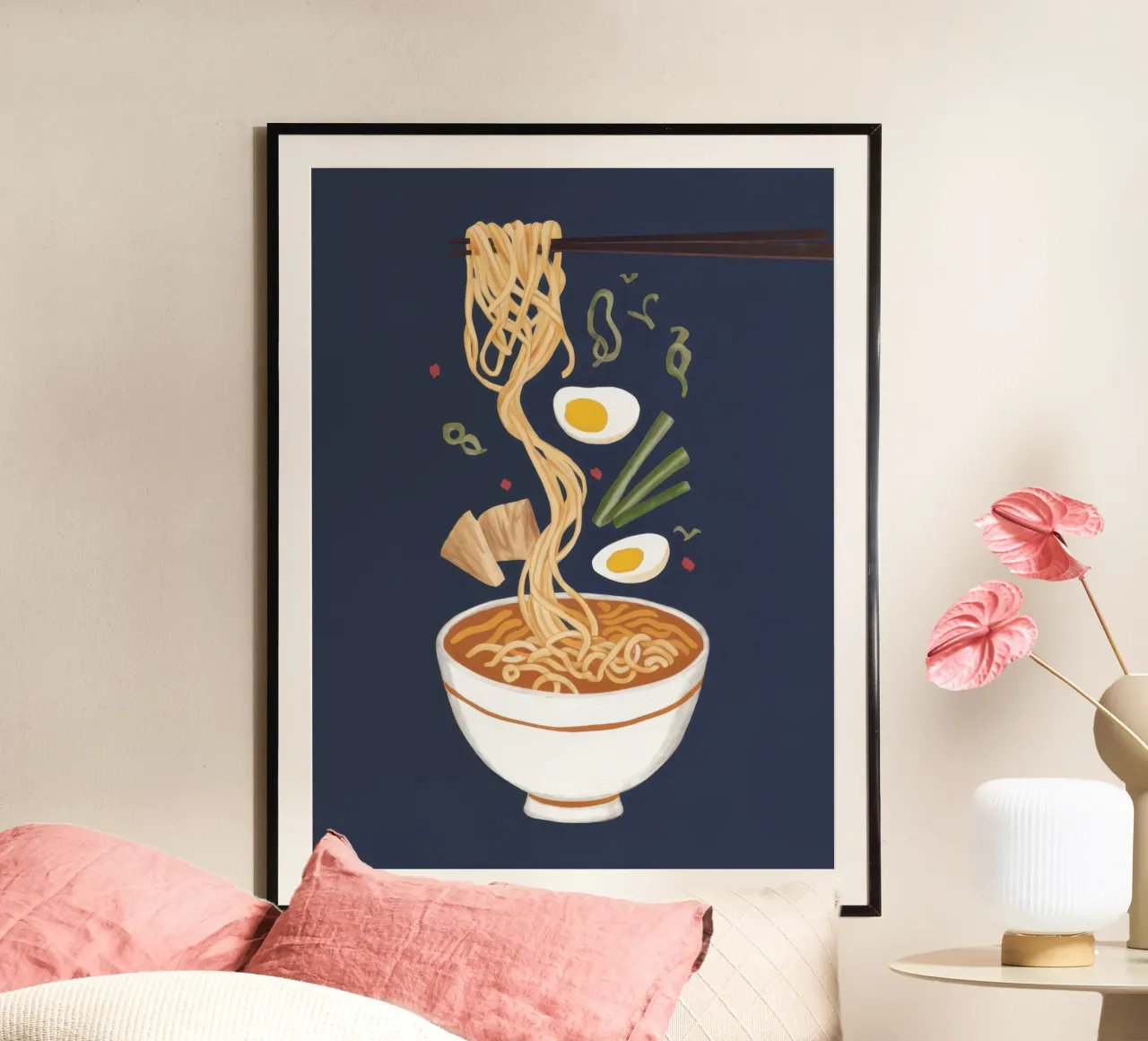 Spaghettata di mezzanotte poster con telaio in legno da Nova Glaze