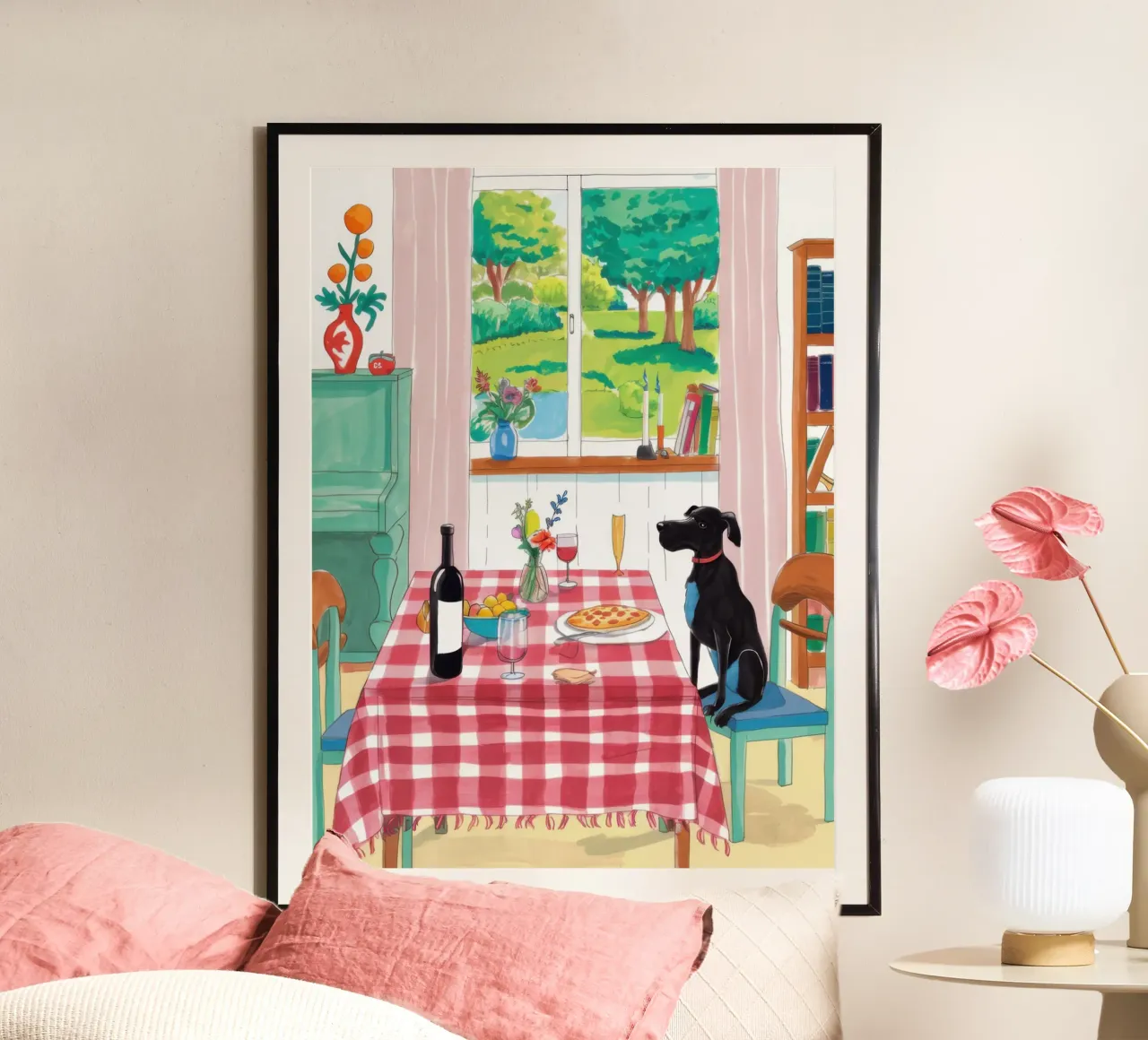 Compagno di cena canino poster con telaio in alluminio da Nova Glaze
