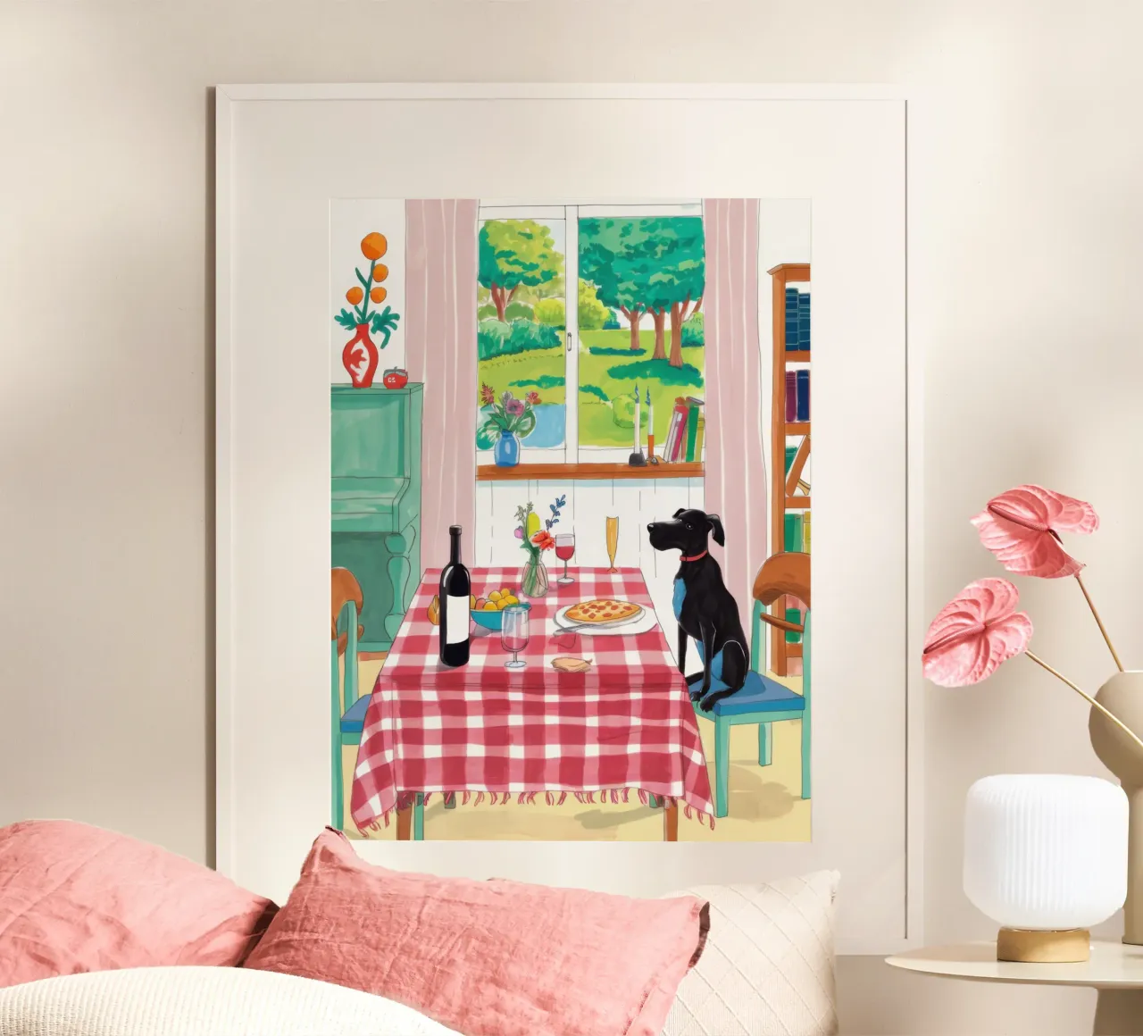 Compagno di cena canino poster con telaio in alluminio da Nova Glaze