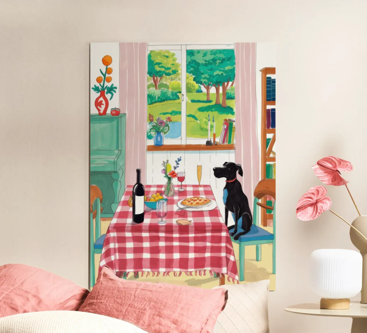Compagno di cena canino poster con telaio in alluminio da Nova Glaze