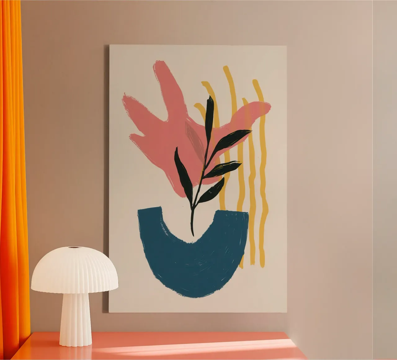 Roze blad verstilling canvas met Baklijst van Scaller Stars