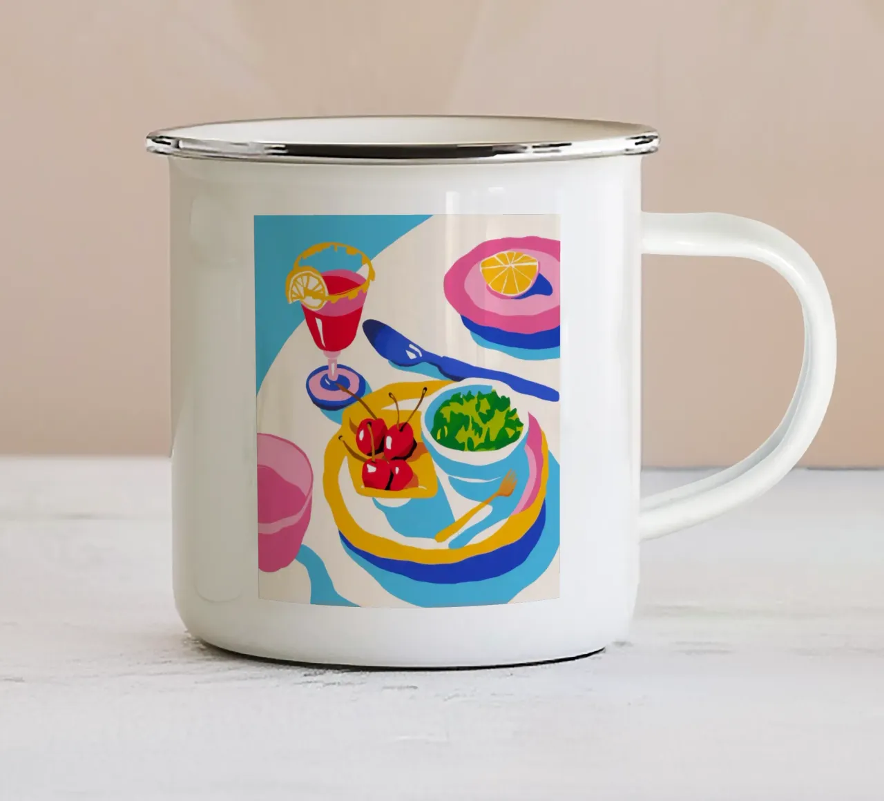 Pranzo cromatico diffuso tazza in smalto da Bara Suara