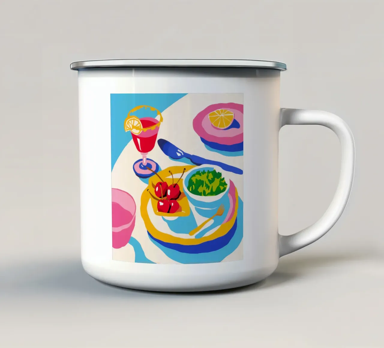 Pranzo cromatico diffuso tazza in smalto da Bara Suara