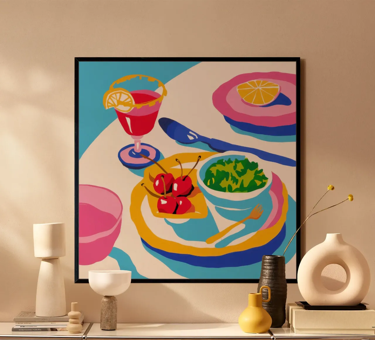 Pranzo cromatico diffuso poster con telaio in plastica da Bara Suara