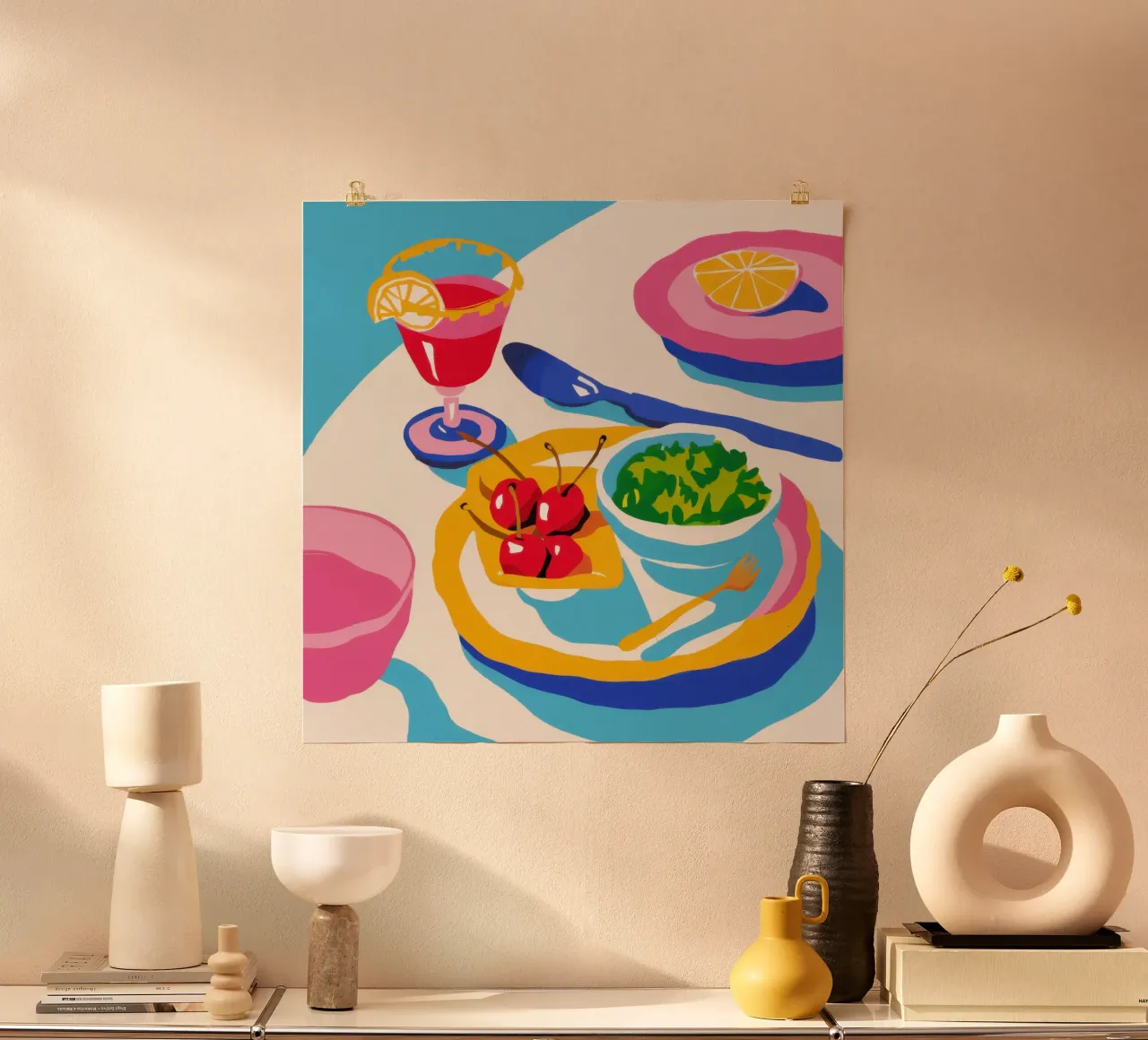 Pranzo cromatico diffuso poster con telaio in plastica da Bara Suara