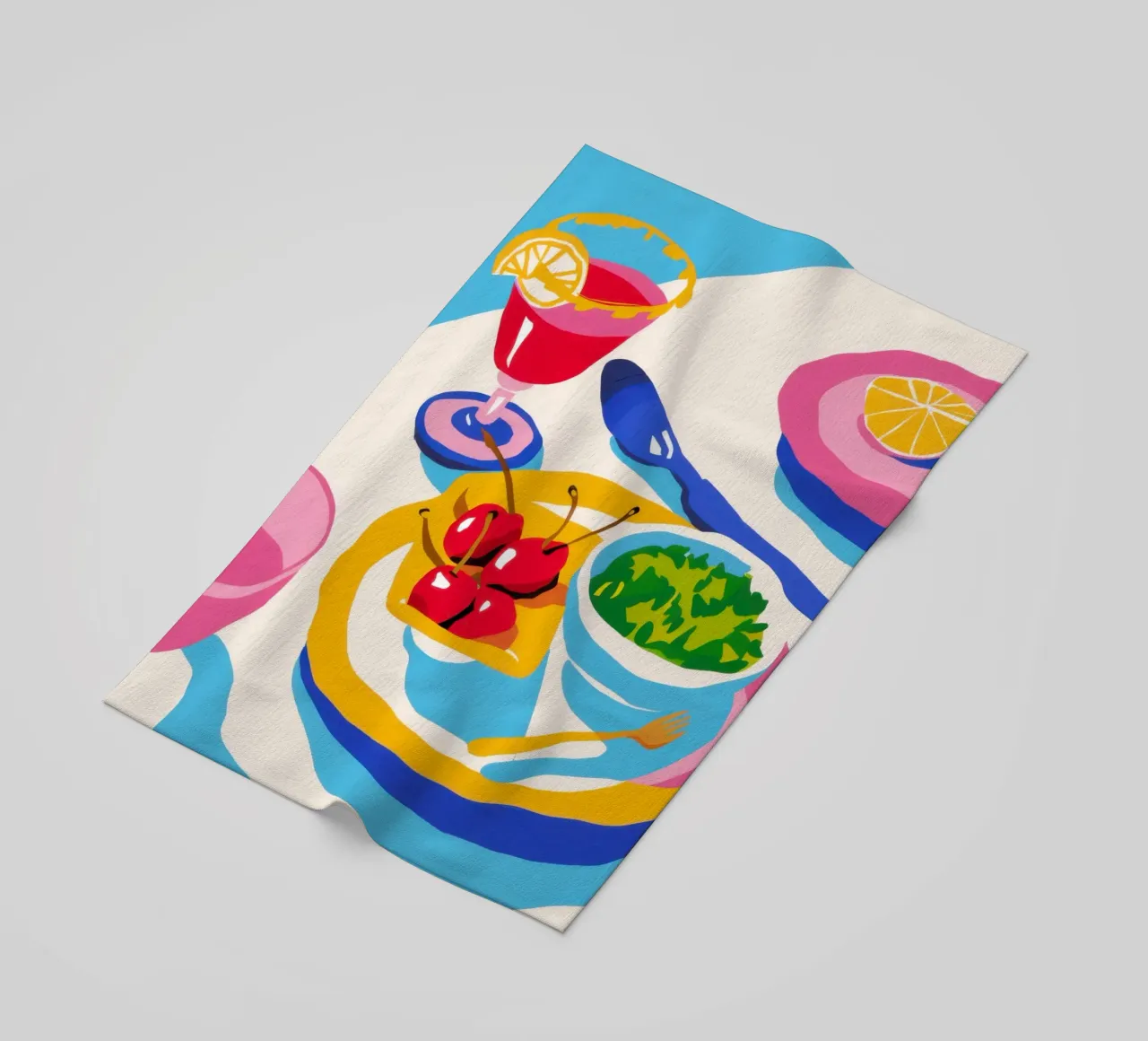 Pranzo cromatico diffuso telo mare da Bara Suara