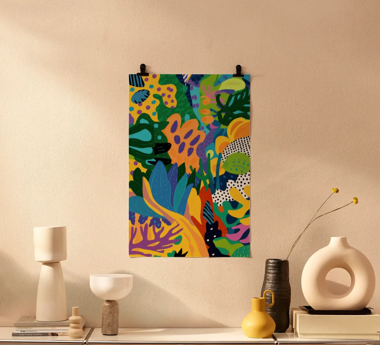 Giungla di colori selvaggi poster con telaio in legno da Bara Suara