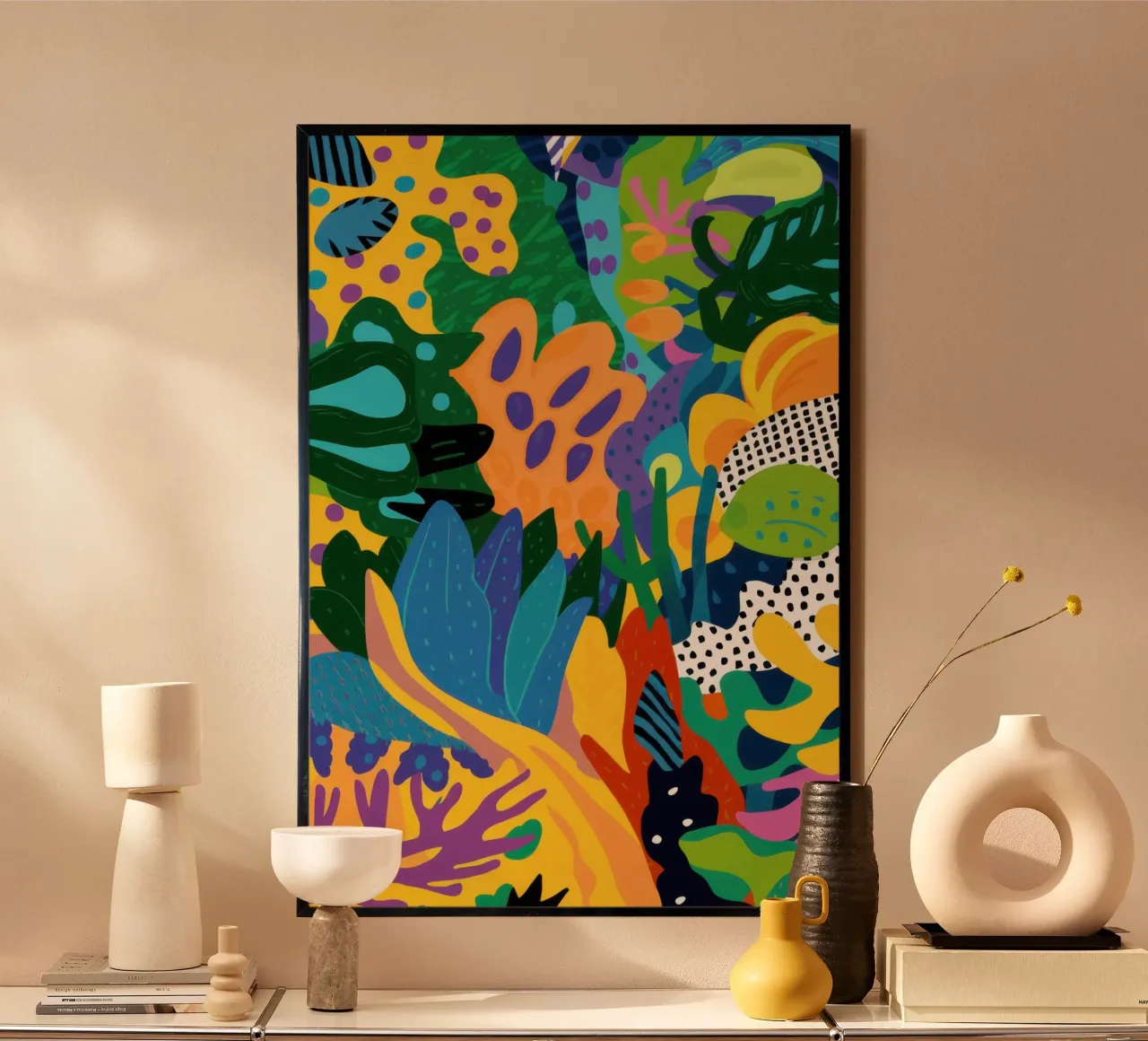 Giungla di colori selvaggi poster con telaio in legno da Bara Suara