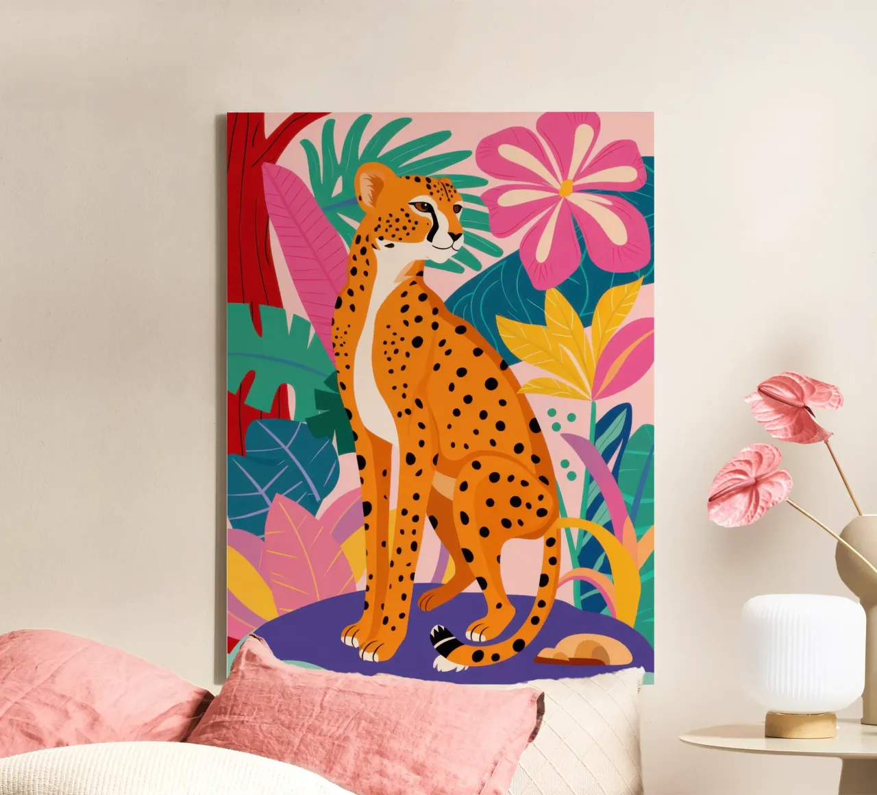Chromatic Cheetah Repose canvas with Floater frame by Scaller Stars