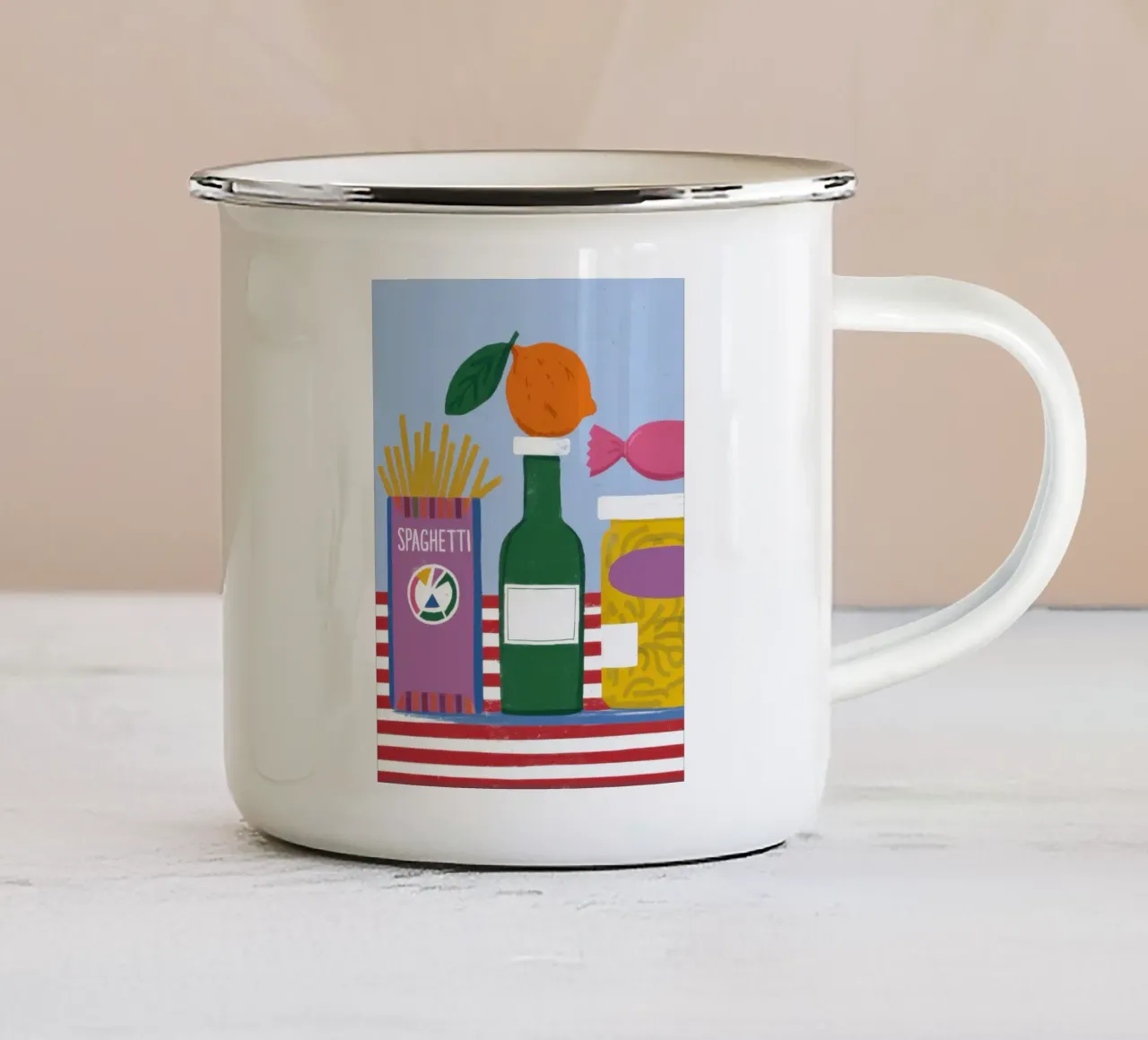 Spaghetti and Soda tazza in smalto da Nova Glaze