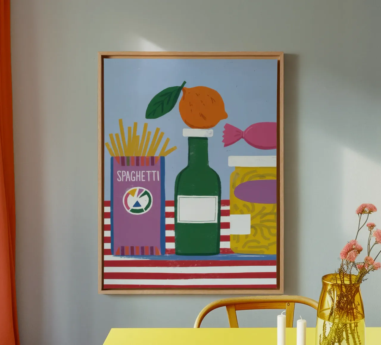 Spaghetti and Soda canvas with Floater frame by Nova Glaze
