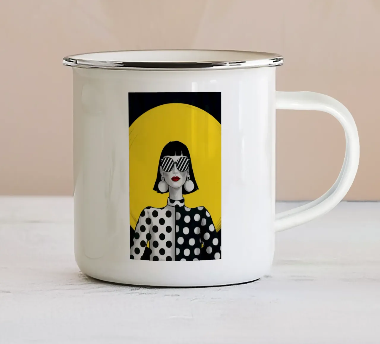 Diva retrò a pois tazza in smalto da Bara Suara