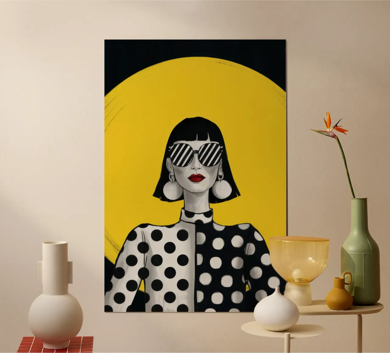 Diva retrò a pois poster con telaio in legno da Bara Suara