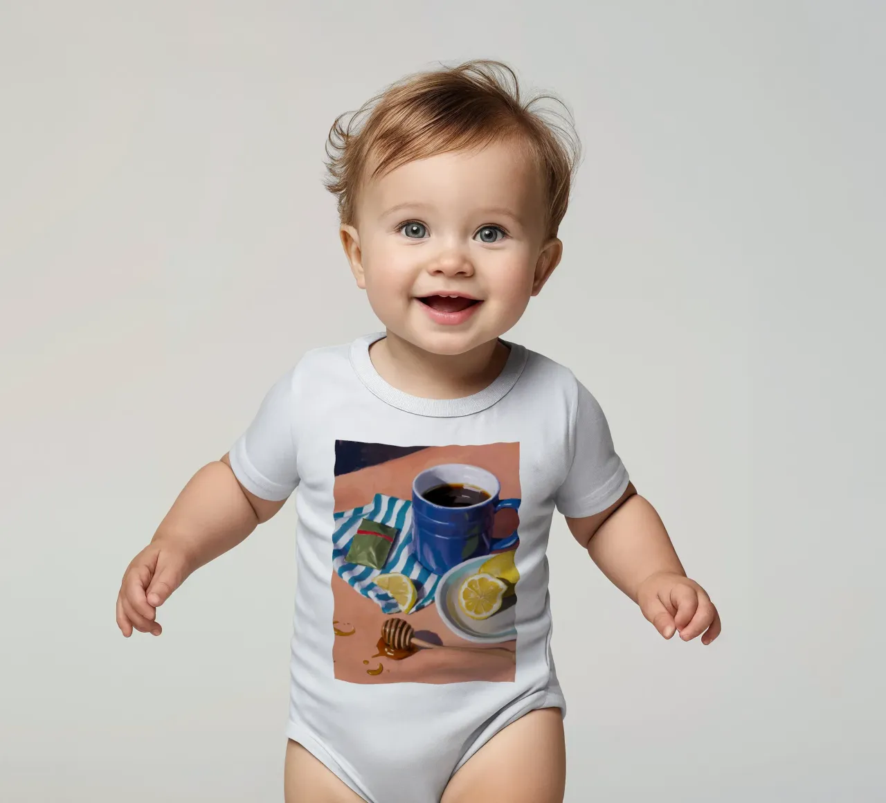 Morgentee und Zitrone Kurzarm Babybody von Nova Glaze