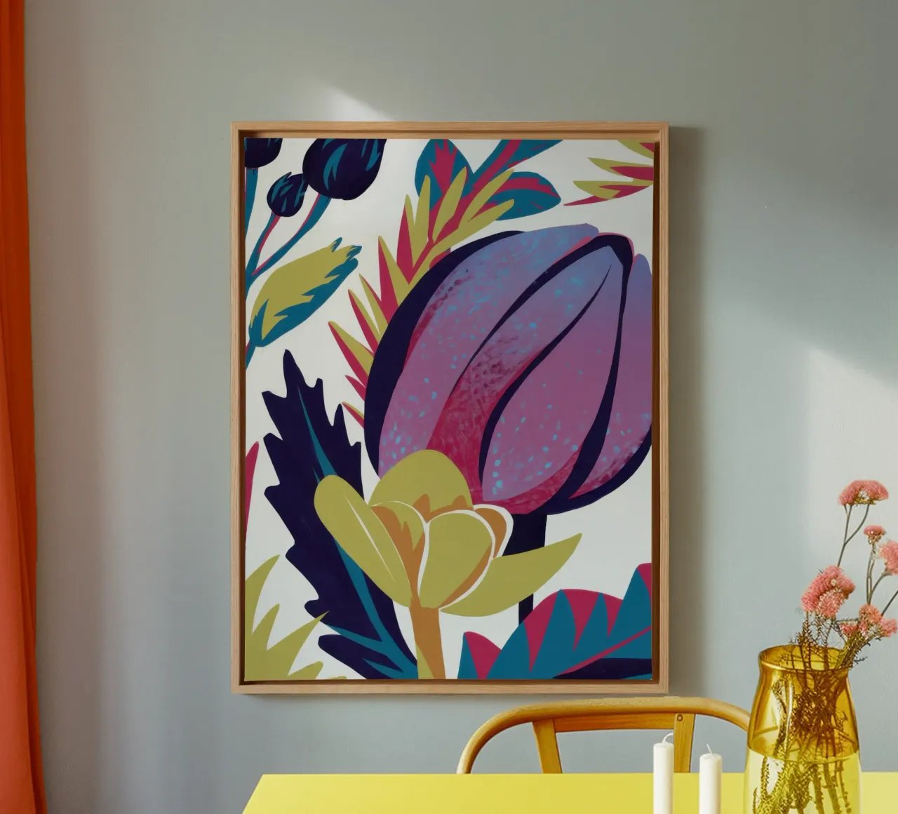 Abstracte paarse tulp canvas met Baklijst van Snow Mist