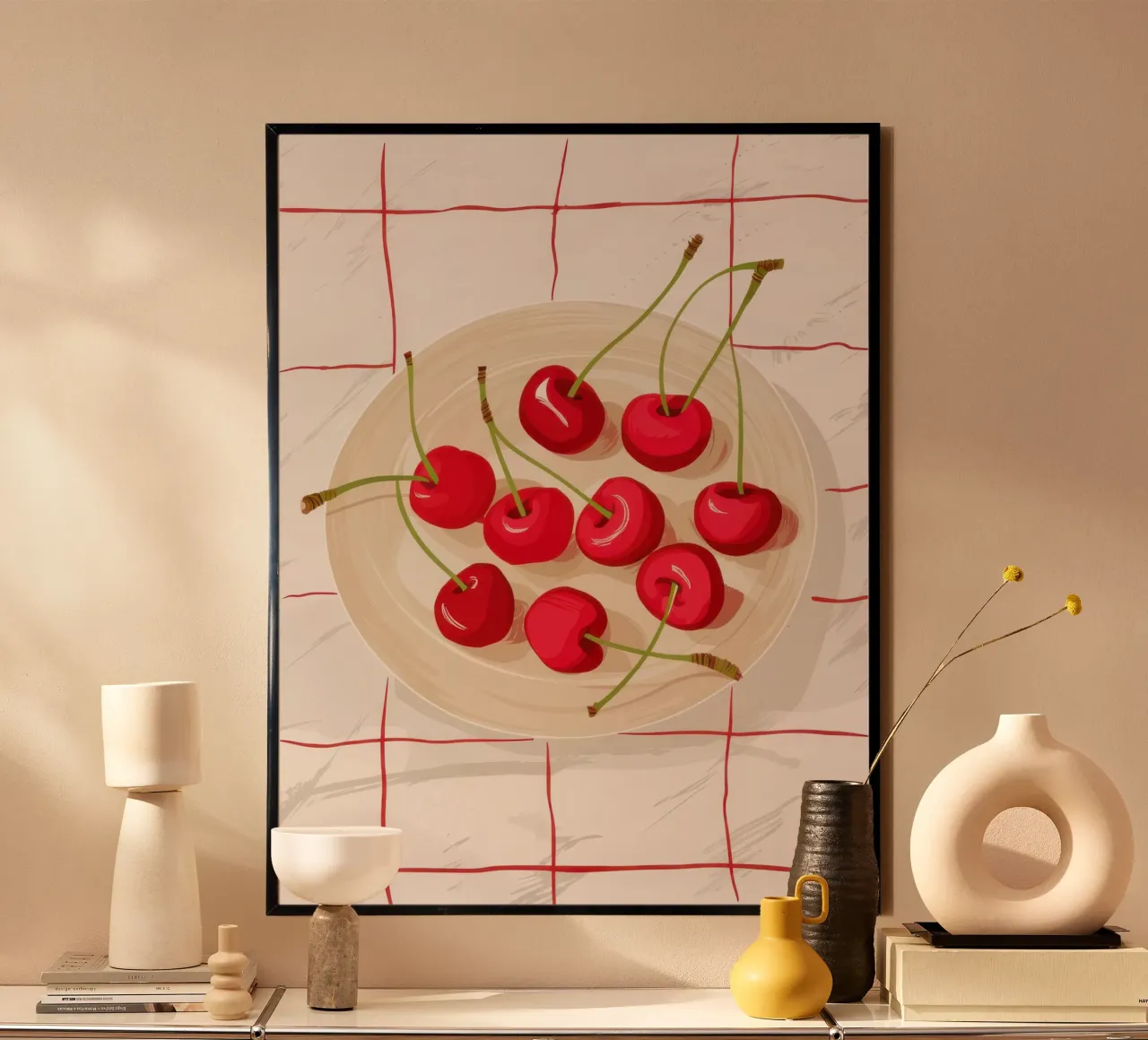 Semplice dolcezza della ciliegia poster con telaio in legno da Bara Suara