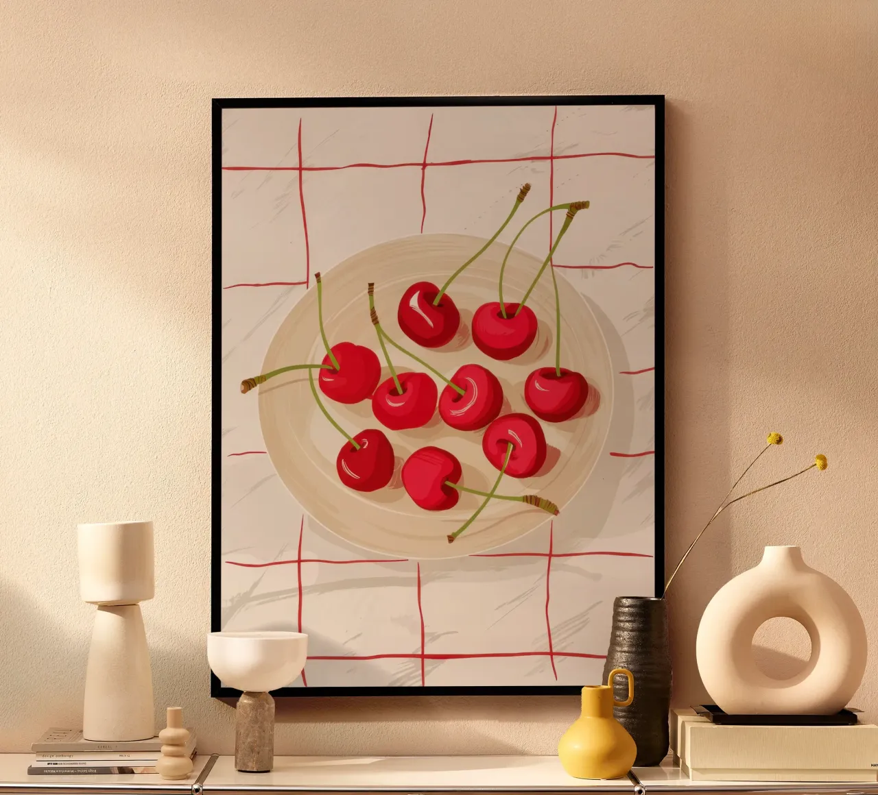 Semplice dolcezza della ciliegia poster con telaio in legno da Bara Suara