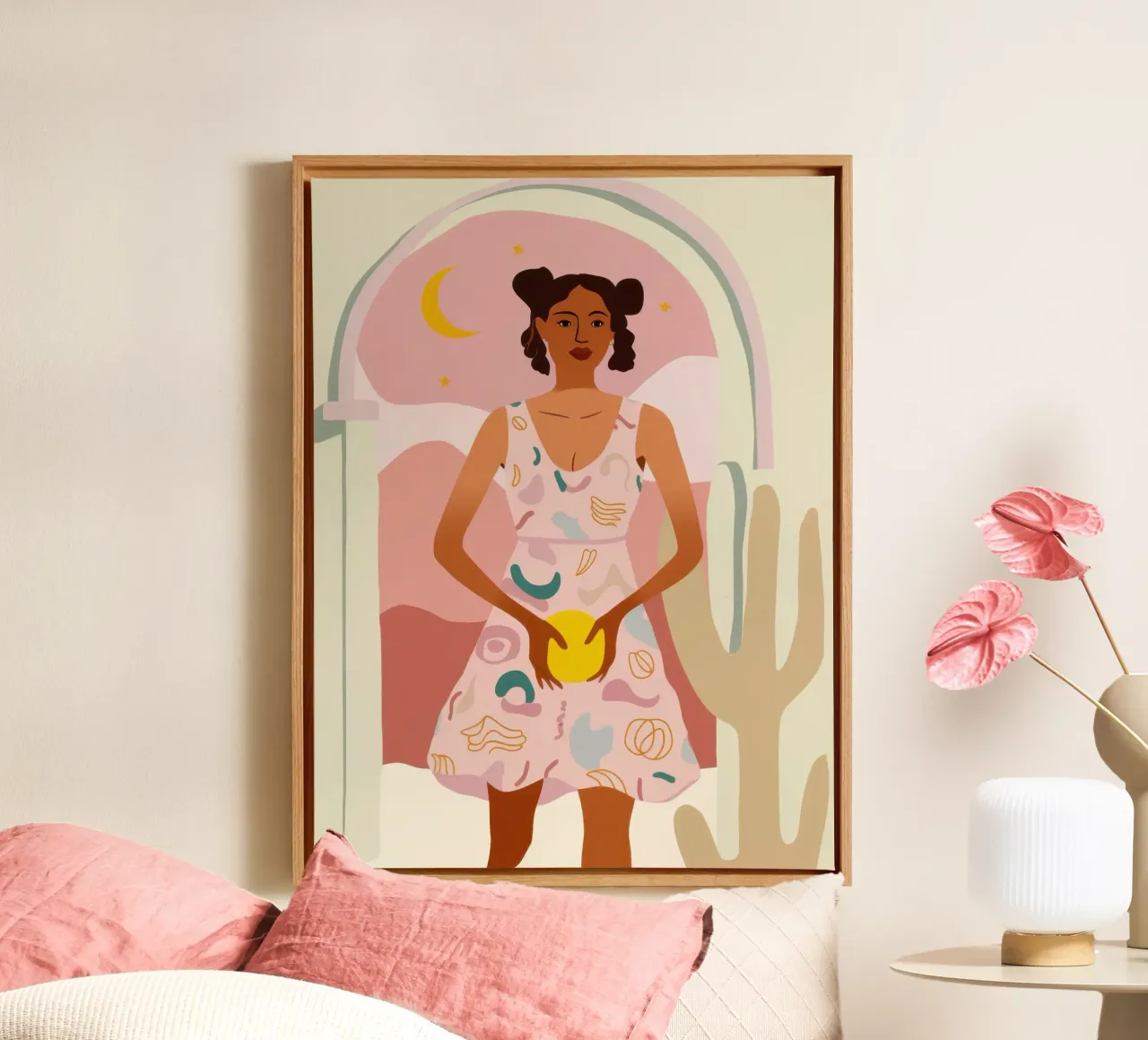 Moonlit Desert Bloom canvas with Floater frame by Nova Glaze
