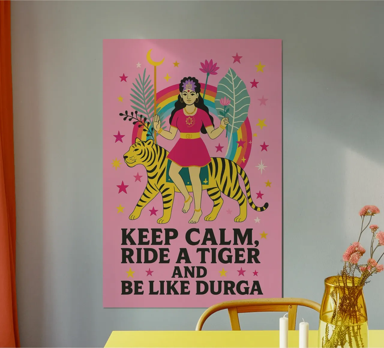 Mantenete la calma e siate come Durga poster con telaio in plastica da Taika Tori Art