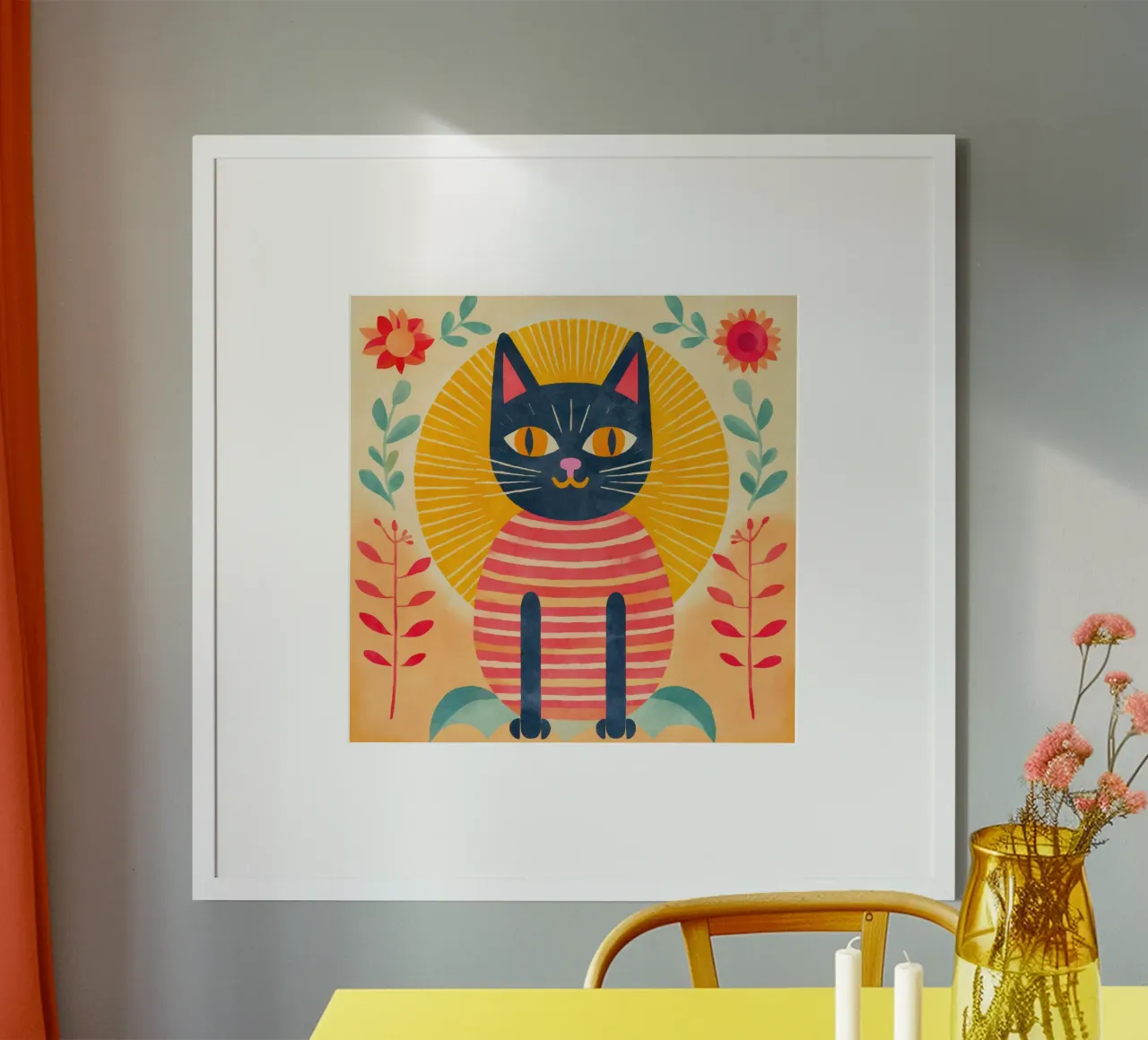 Sonnenschein-Kätzchen Poster mit Holzrahmen von Andrea Haase Animal Love